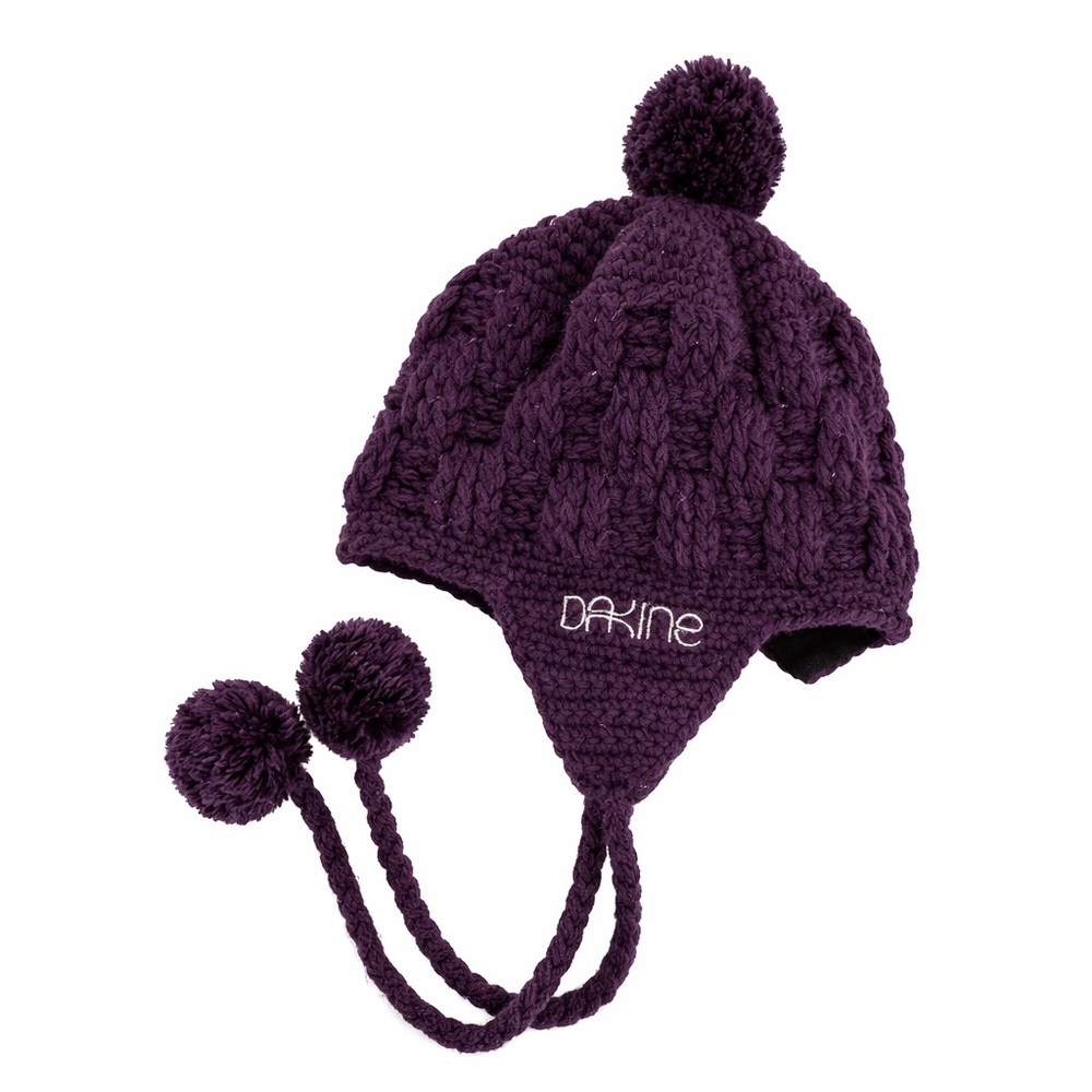 Dakine Beanie plum purple ear flaps ties cable knit OS